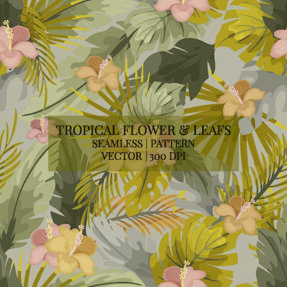 Seamless Tropical flowers Mid-Century Modern Art Future Abstract and artistic palm leaves on background. Vector pattern.