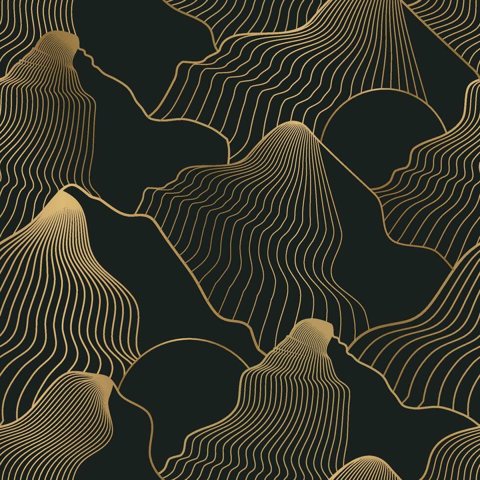 seamless golden lines mountain with moon wallpaper background vector