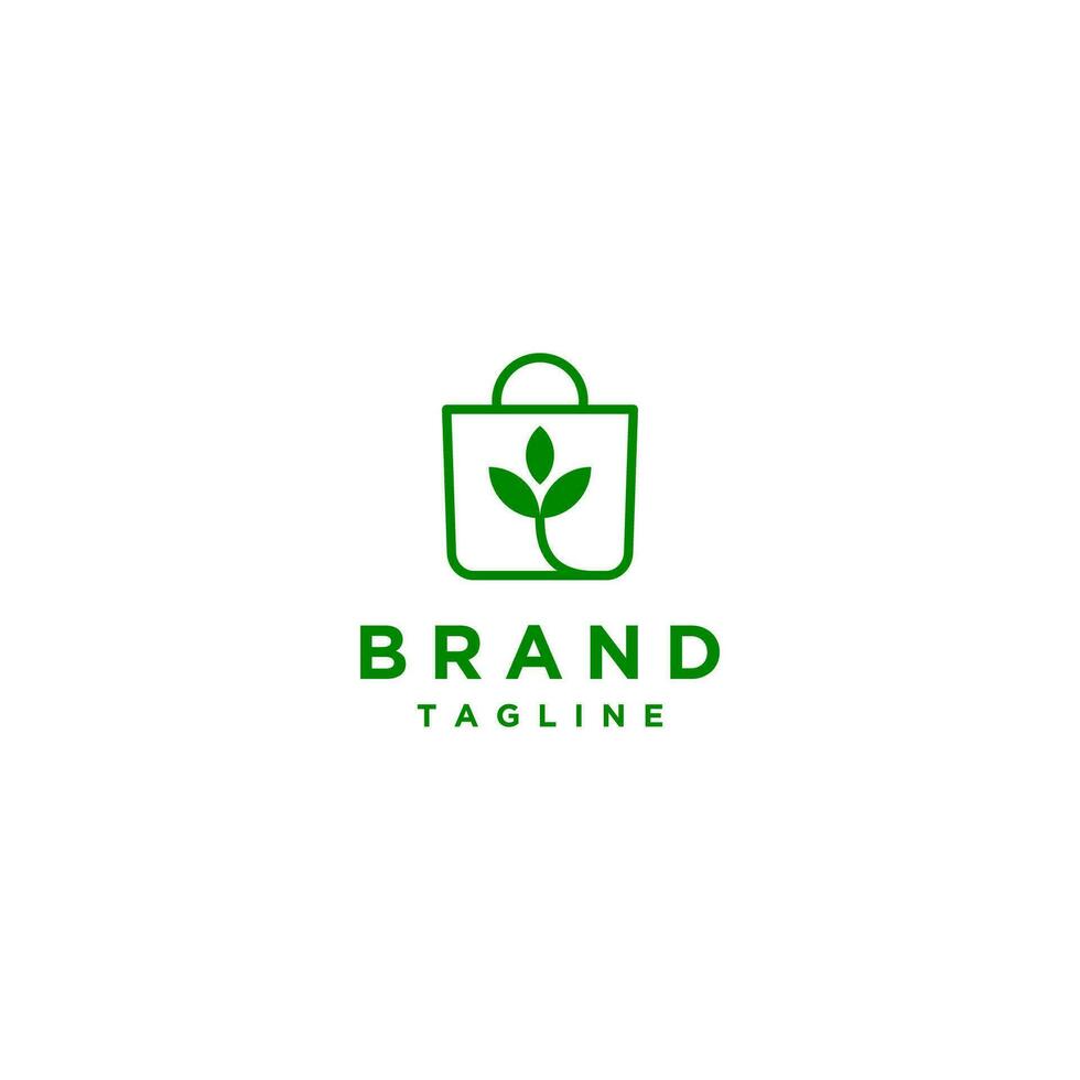 natural compras pantalones logo diseño. natural Tienda con compras bolso icono y hojas símbolo adentro. vector