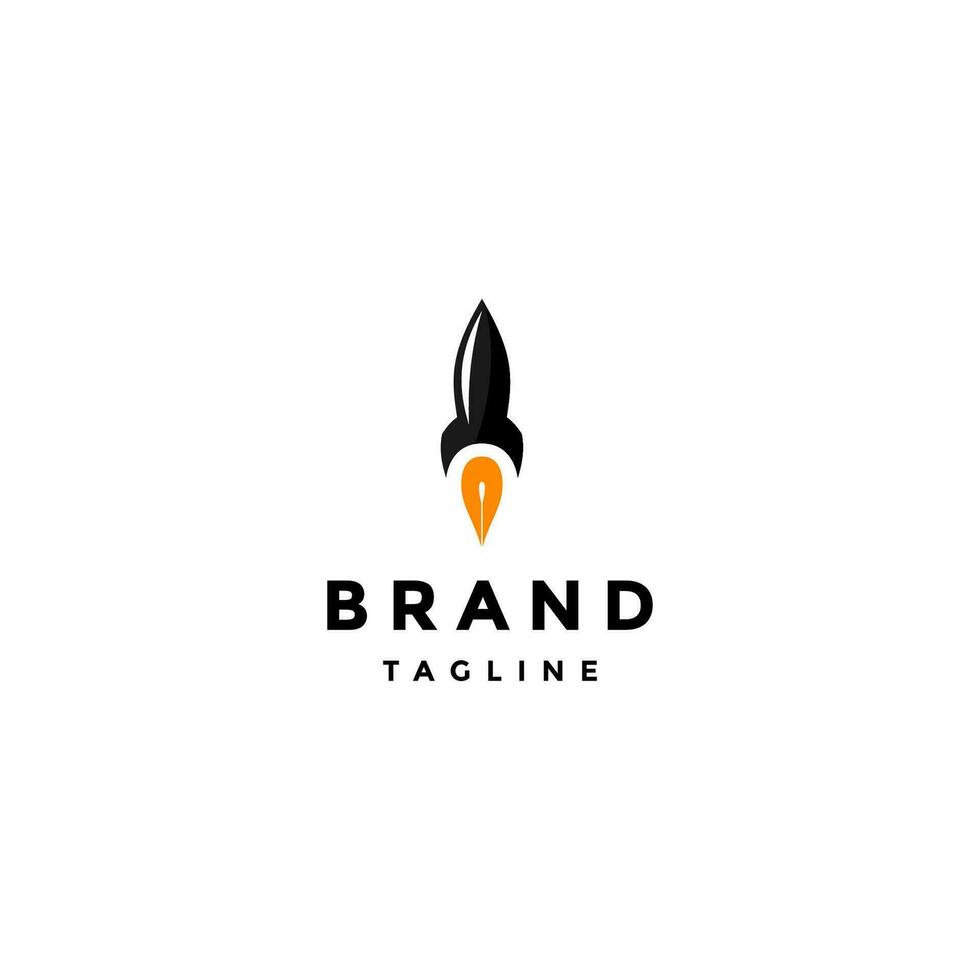 Rocket Icon With Flame Shaped Pen Tip Logo Design. Creative Rocket Pen Logo Design. vector