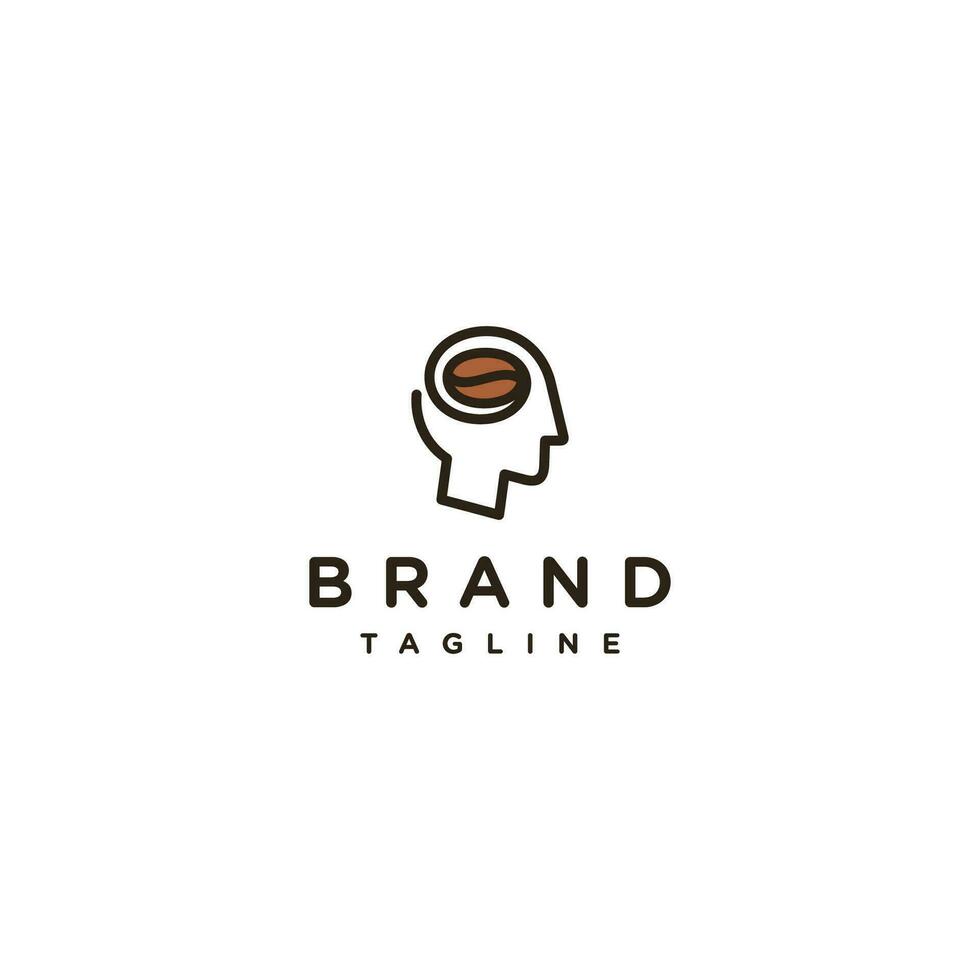 Coffee Bean Shaped Brain Icon Inside Human Head Logo Design. Head Icon Filled With Coffee Beans Logo Design. vector