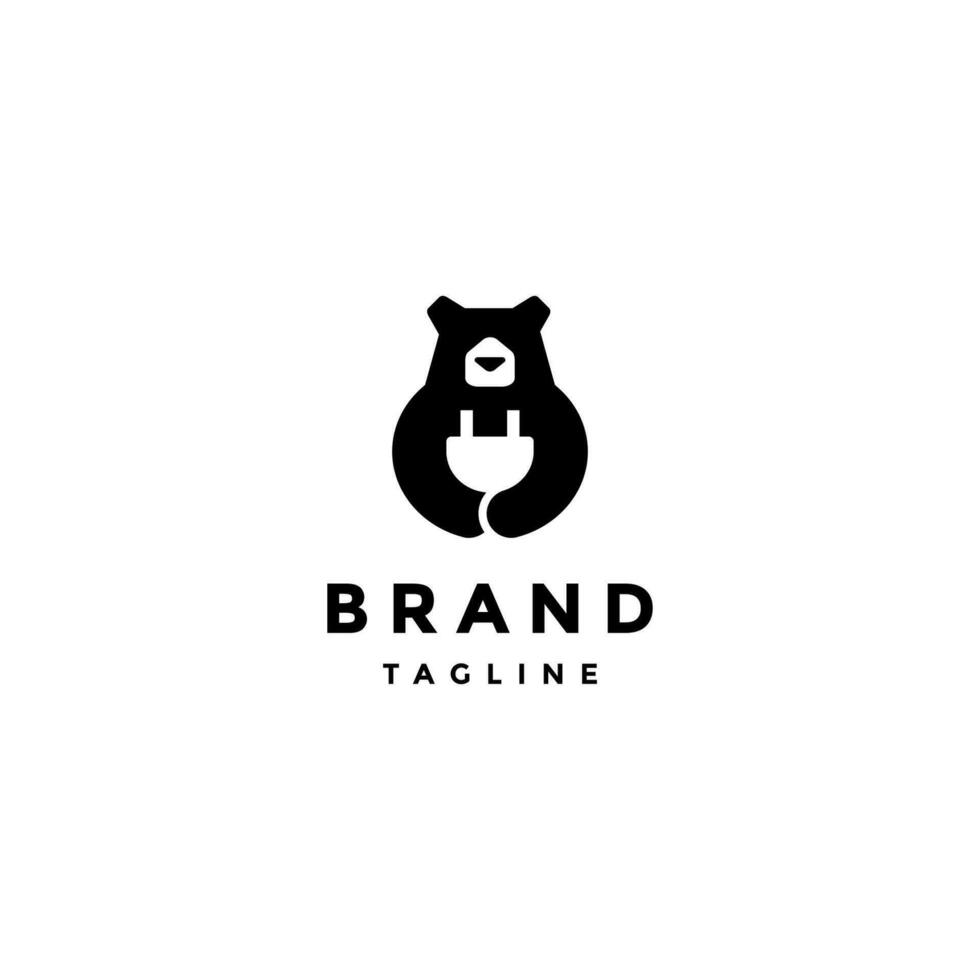 Playful Electric Bear Logo Design. Illustration of Bear Holding Cable Head Logo Design. vector