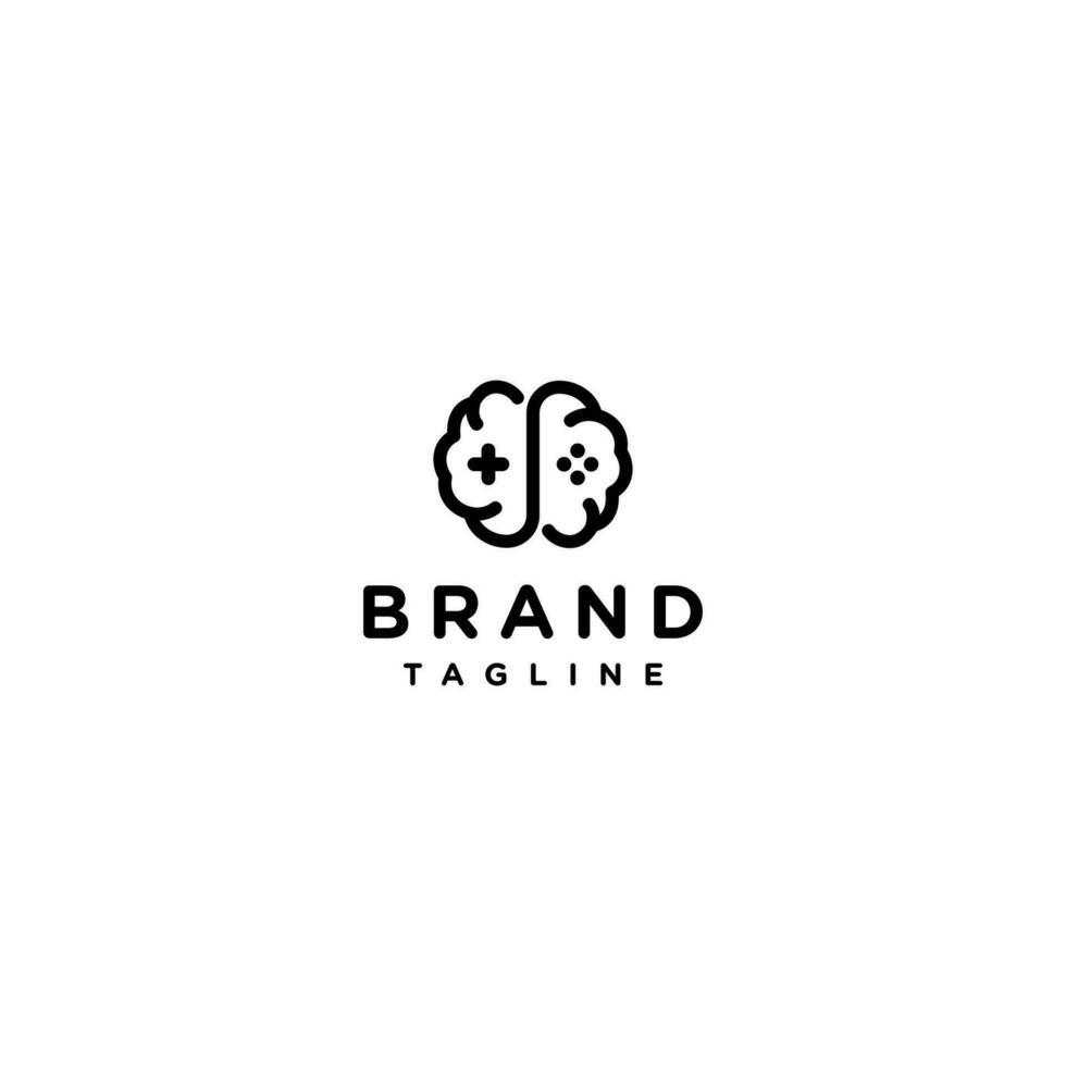 Brain Icon with Dots Joystick Buttons. Game Logo Design Dots Joystick Buttons Inside Brain Symbol. vector