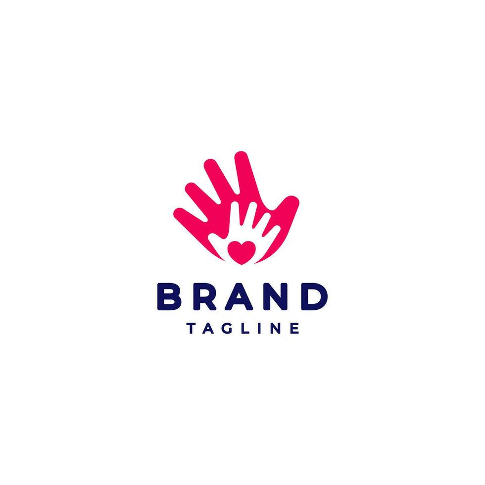 Heart Icon Inside Two Hands Logo. Heart Symbol Under Silhouette Two Open Hands Logo Design. vector