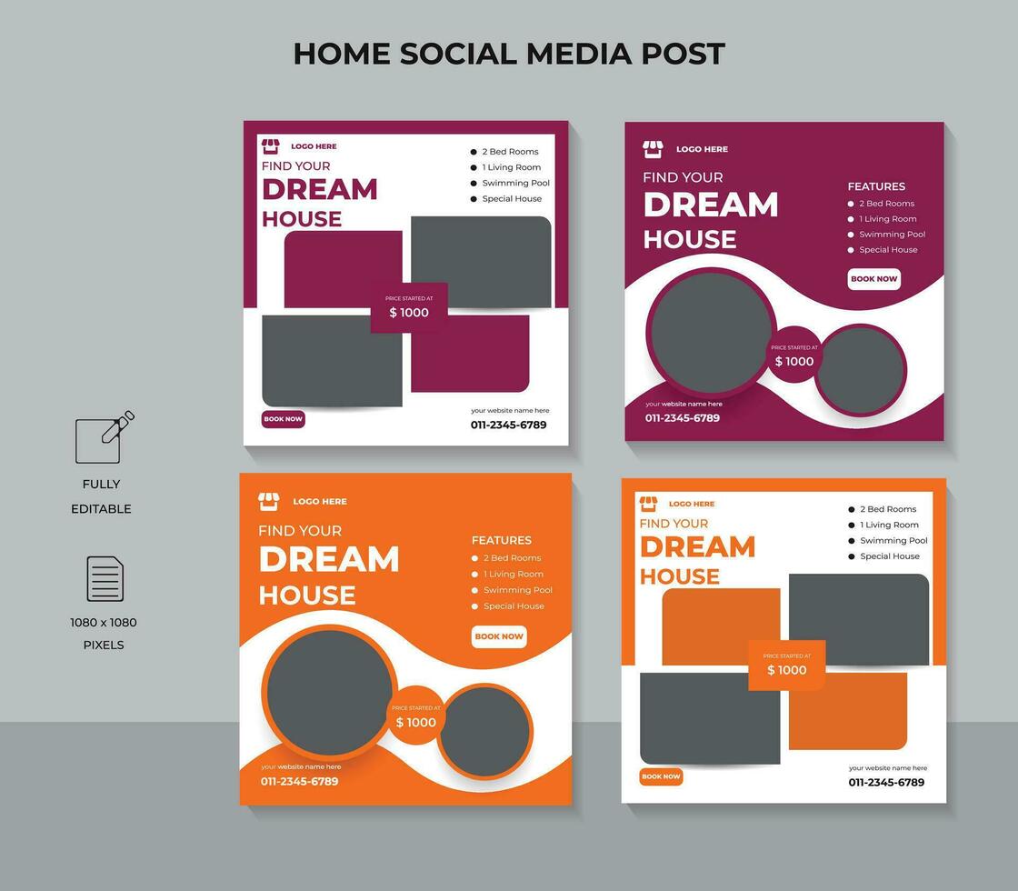 Modern Home for sale social media post and web banner promotion template vector