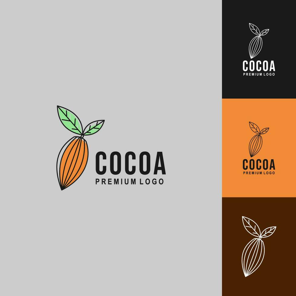 Logo design set of fresh cocoa pods with leaves vector
