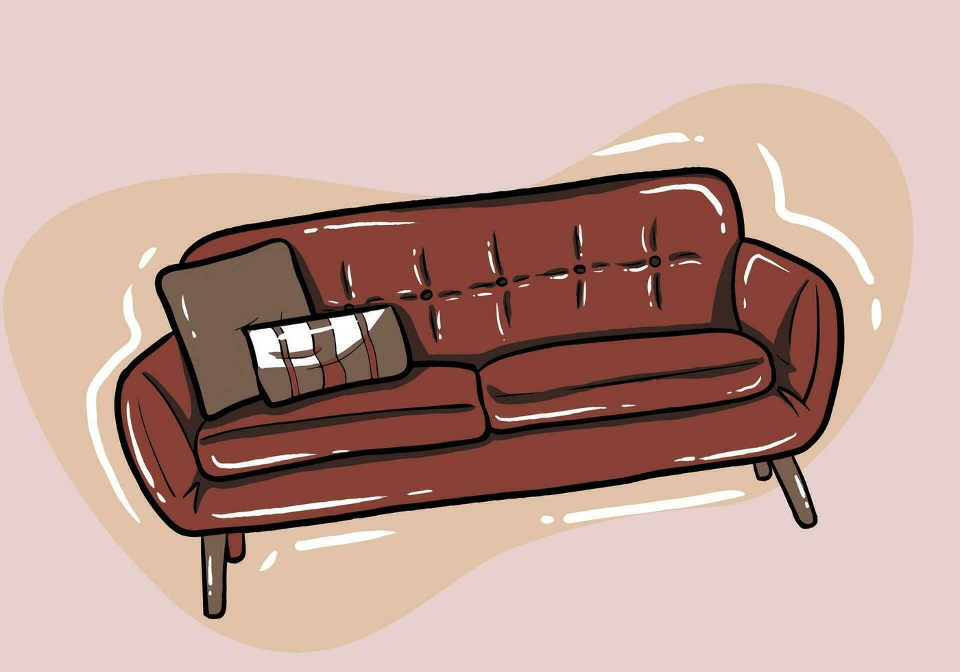 Sofa with cushions. Isolated comfortable couch seat icon. Simple style reception sofa front view. Vector interior soft furniture design, home, office or lounge decoration and comfort