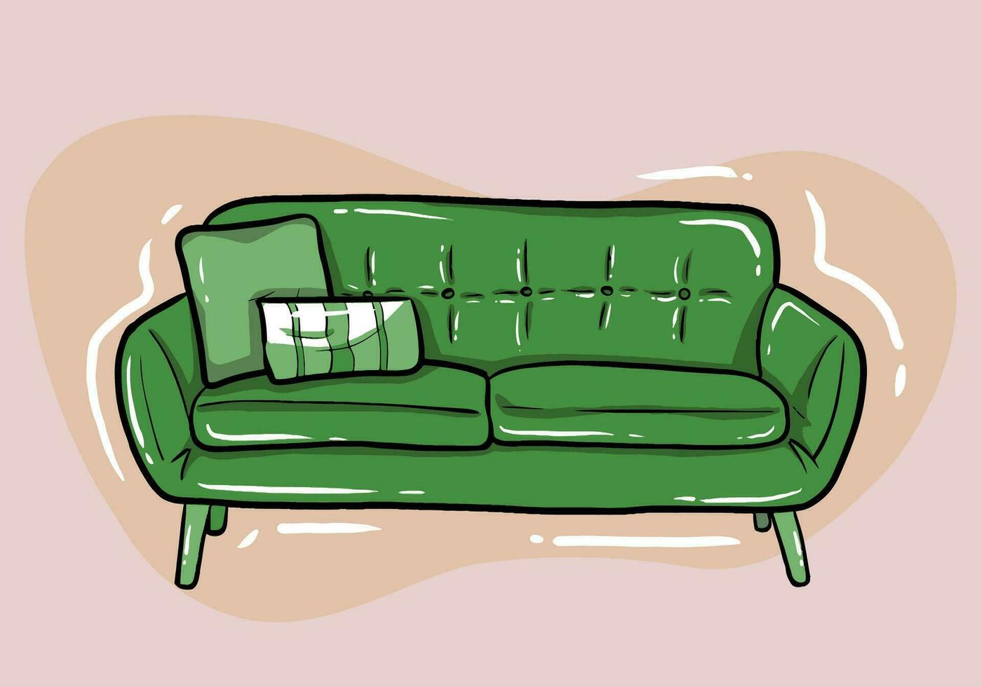 sofá con cojines aislado cómodo sofá asiento icono. sencillo estilo recepción sofá frente vista. vector interior suave mueble diseño, hogar, oficina o salón decoración y comodidad
