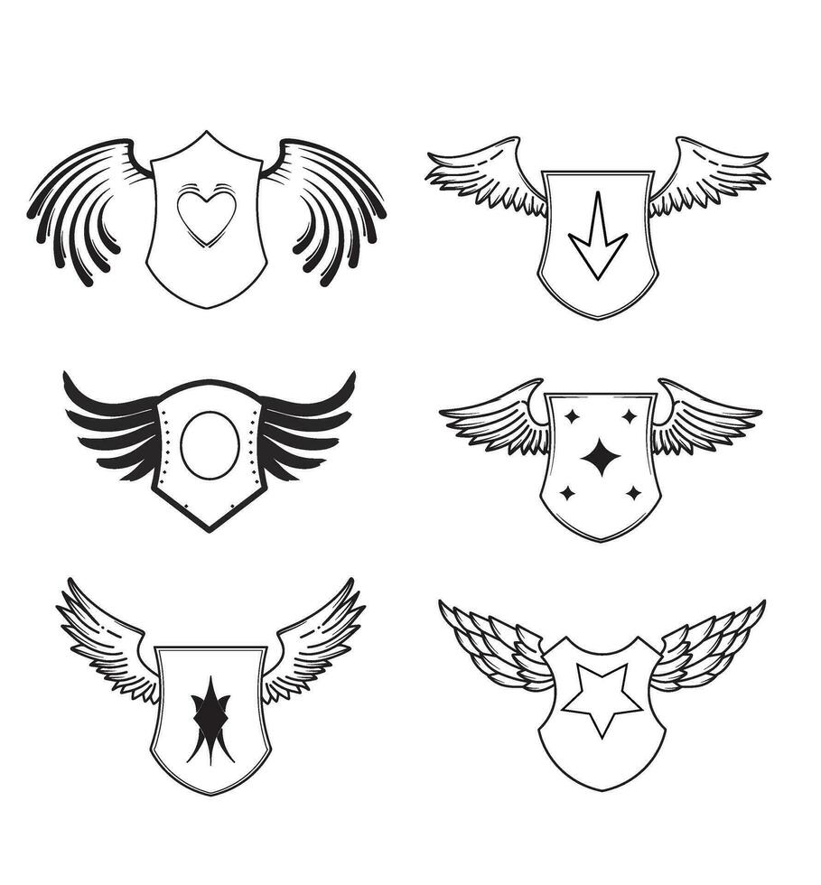 Shields with wings templates outline art vector