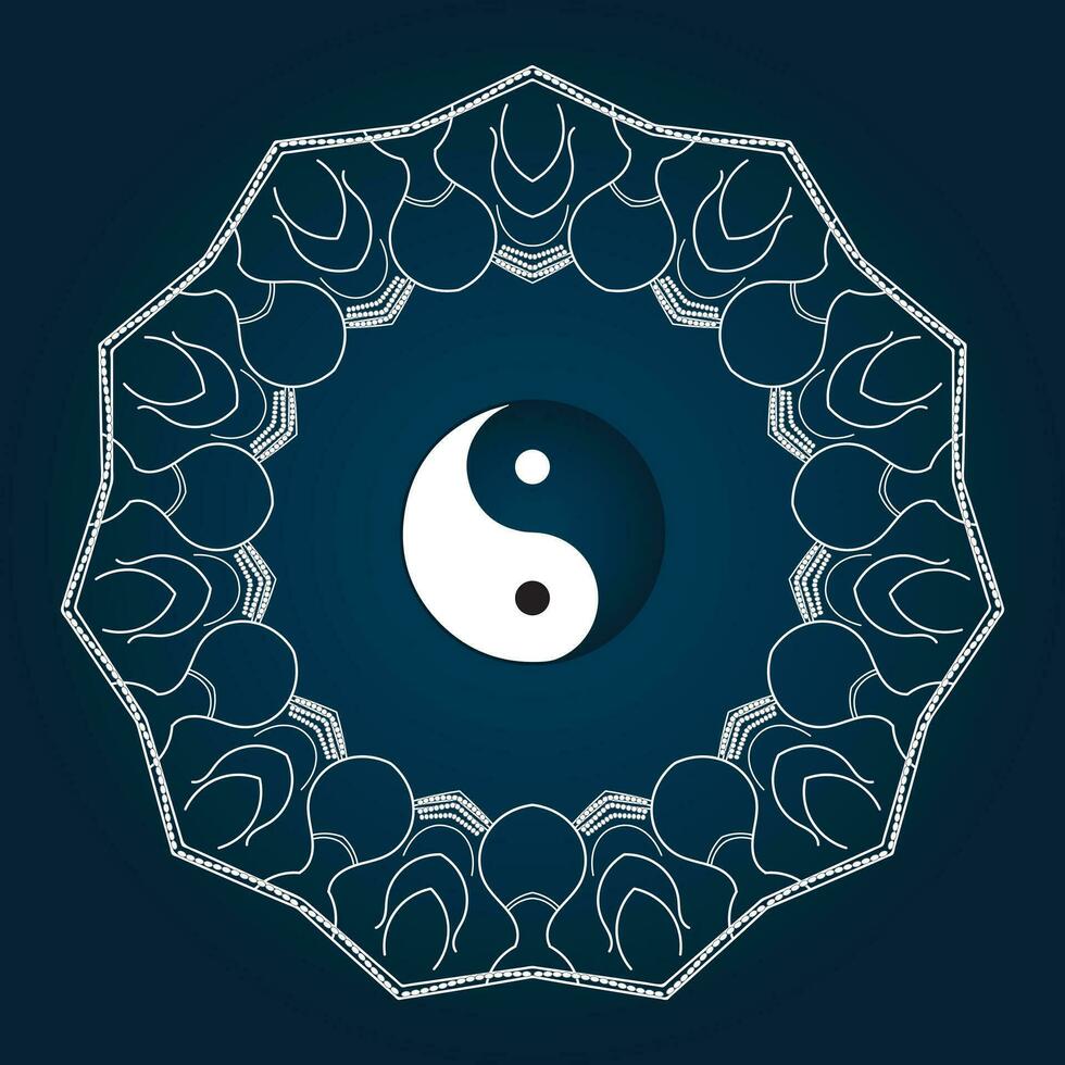 Yin Yang symbol of harmony and balance icon isolated on blue background. vector design