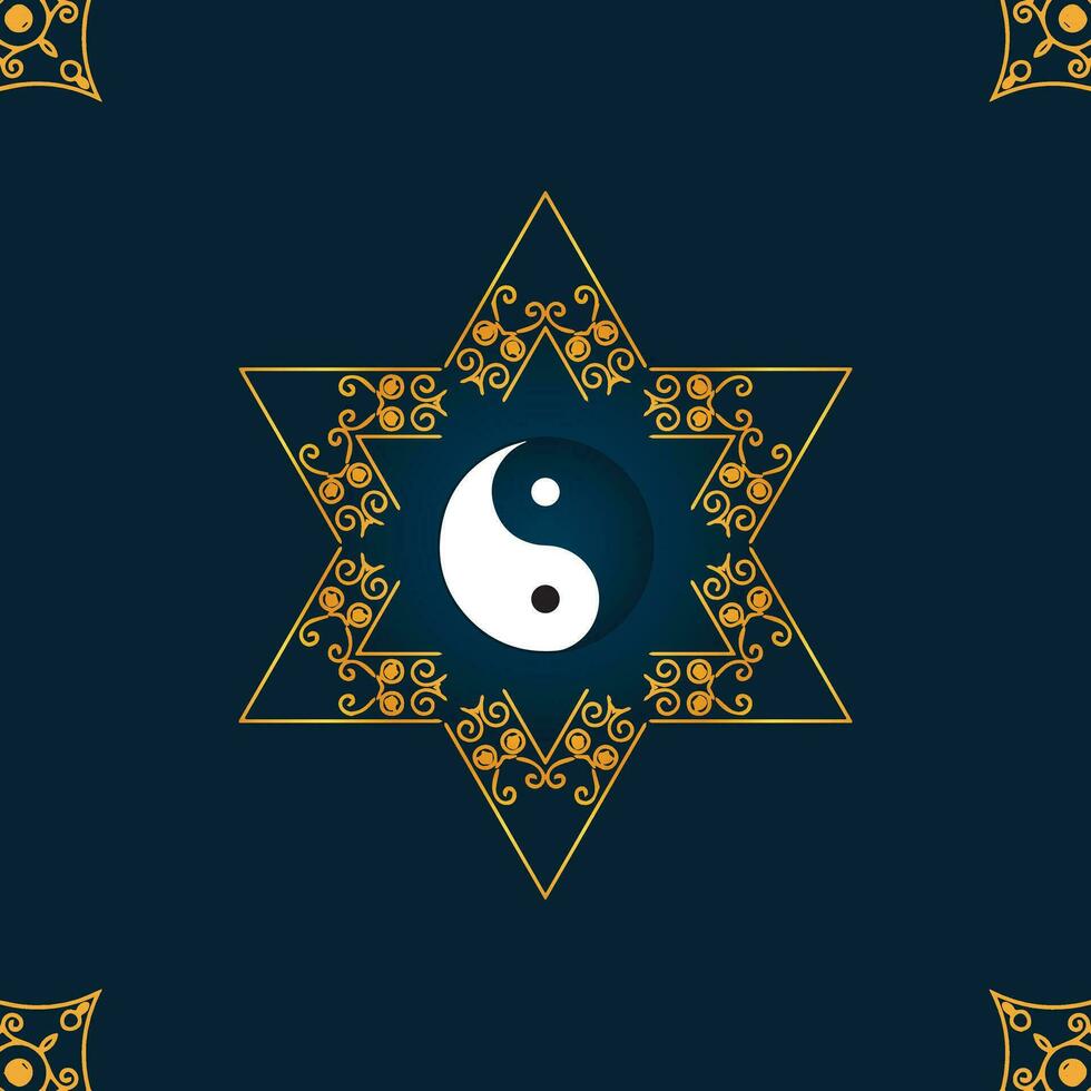 Yin Yang symbol of harmony and balance icon isolated on blue background. vector design
