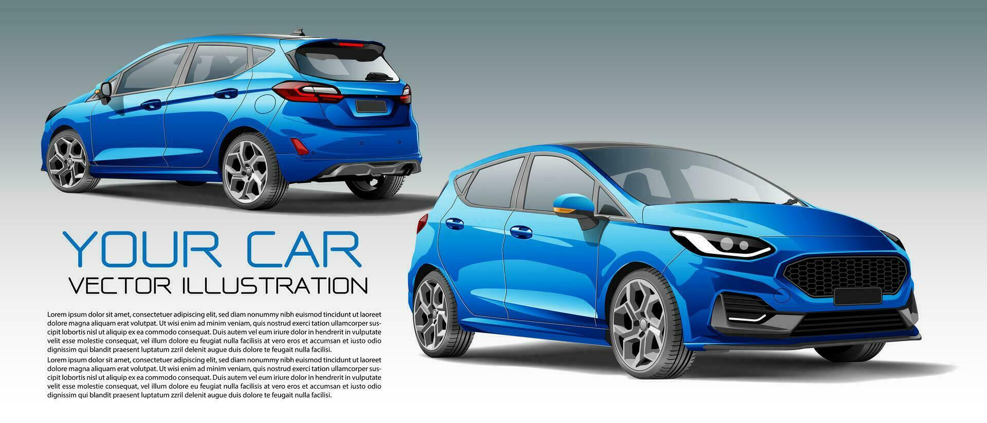 City car 5 doors blue metallic front and back 3D design modern vector