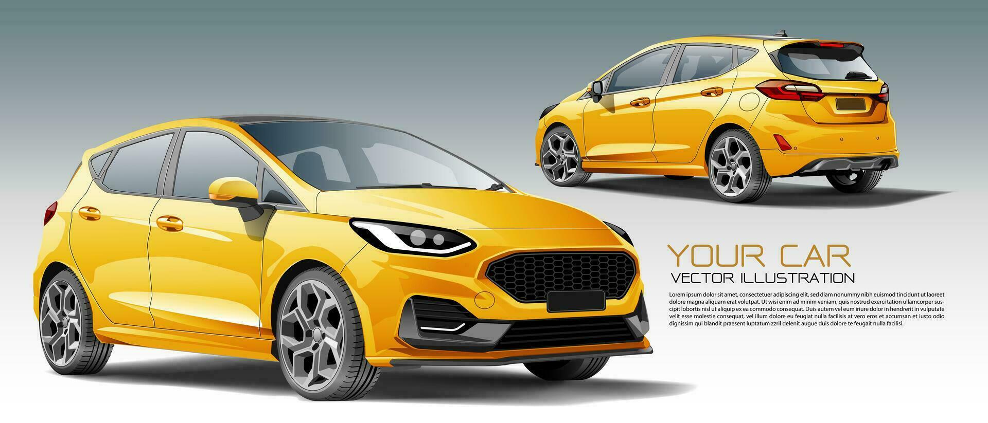 ciudad coche 5 5 puertas amarillo metálico frente y espalda 3d diseño moderno vector