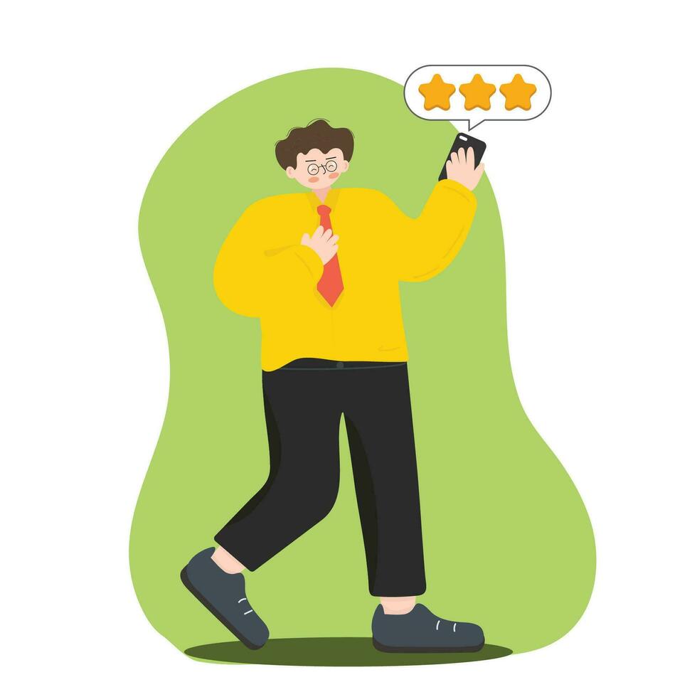 Illustration of a man holding a worktop laptop. Work presentation. Isolated background vector