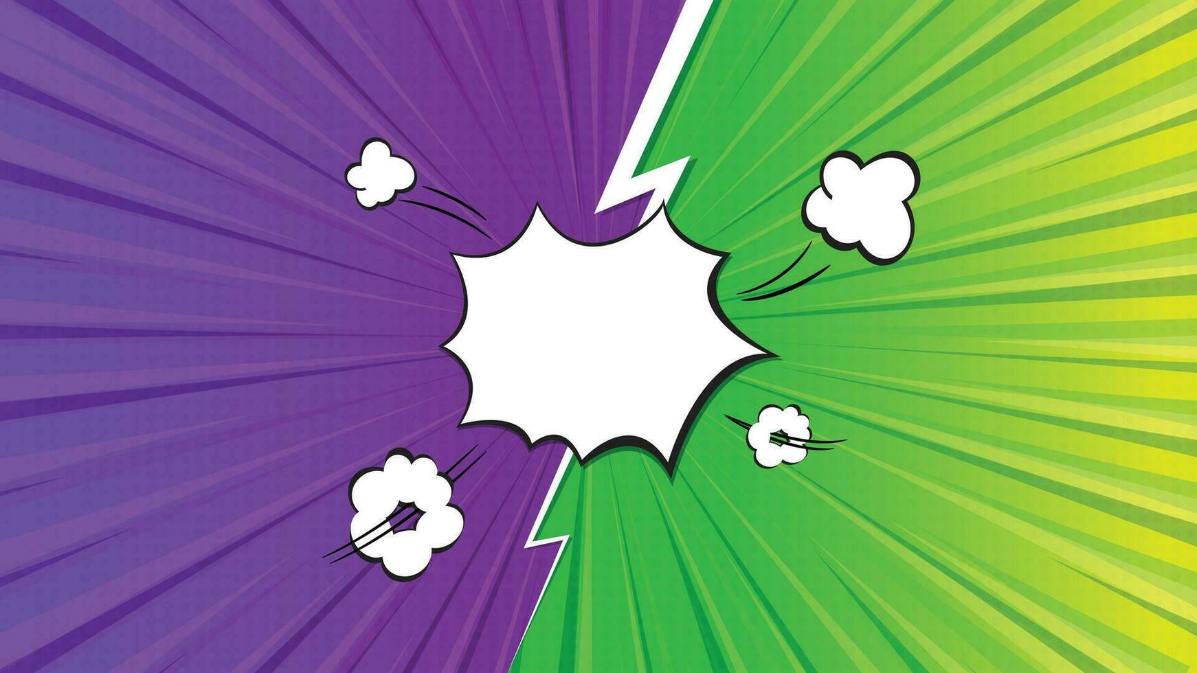 Versus VS Comics Style Background Vertical Template. Purple and green, Comic book style background, Classic pop-art style, superhero battle intro, gradient background - 16.9 aspect ratio vector