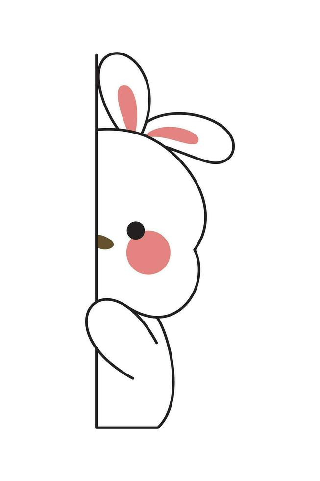 Cute Bunny Sticker Cartoon Illustration Isolated On White Background. Kawaii cute cartoon character design. vector