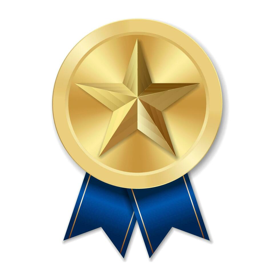 Golden award medal with star Illustration from geometric shapes vector