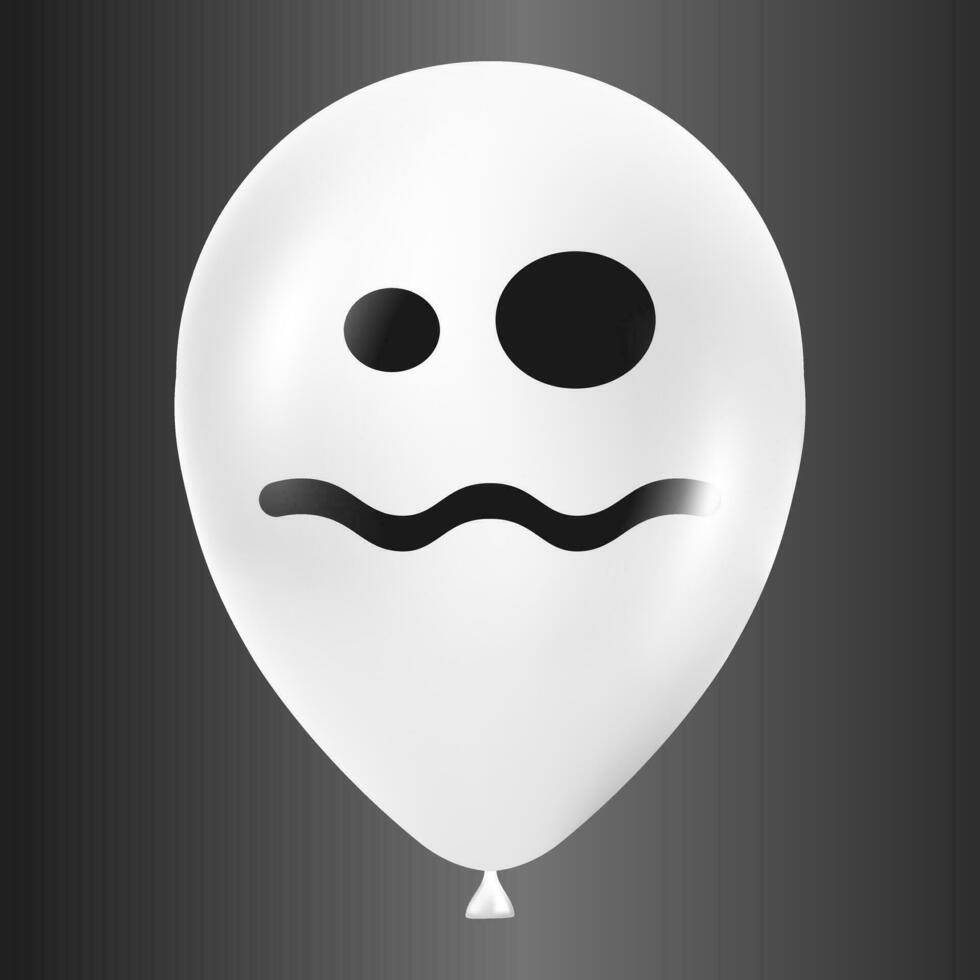 Halloween white balloon illustration with scary and funny face isolated on dark background vector