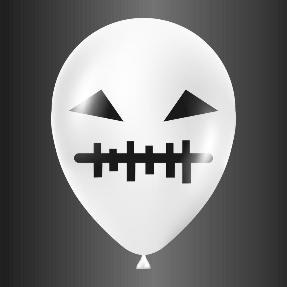 Halloween white balloon illustration with scary and funny face isolated on dark background vector