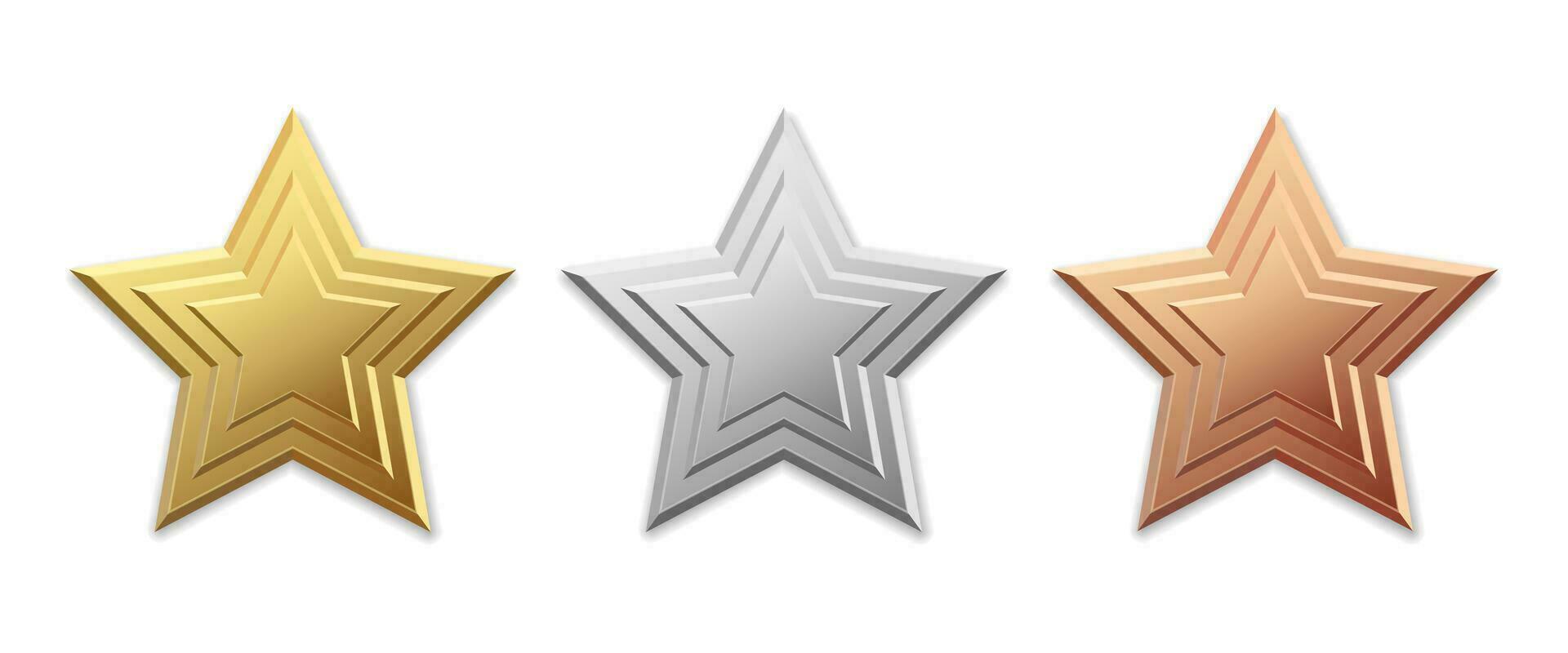 Golden silver and bronze star product rating review for apps and websites vector