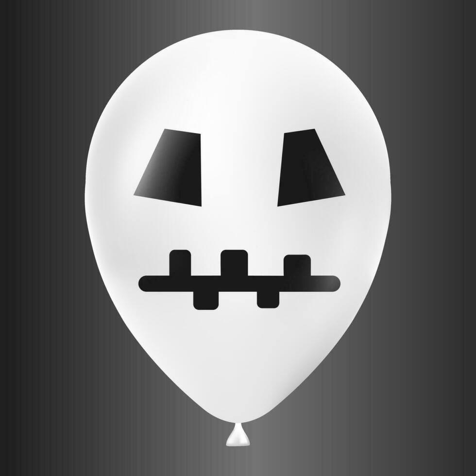 Halloween white balloon illustration with scary and funny face isolated on dark background vector