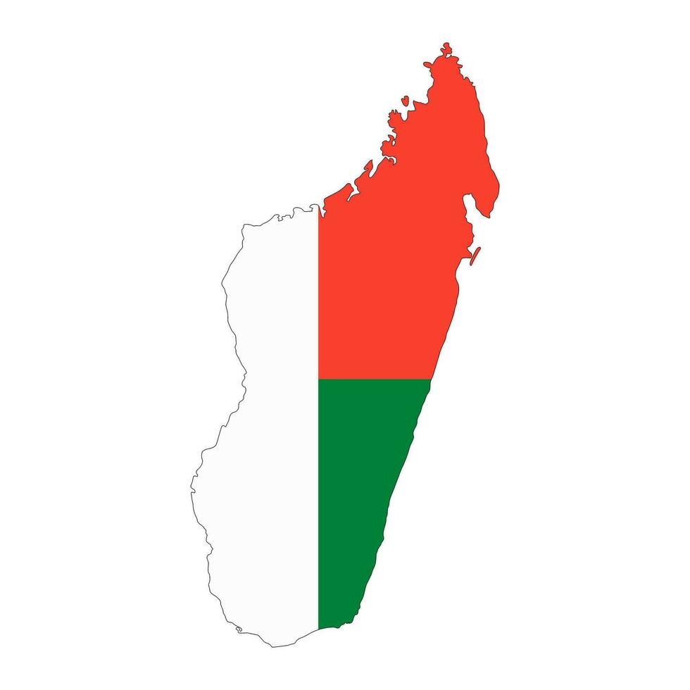 Madagascar mapa silueta con bandera aislado en blanco antecedentes vector