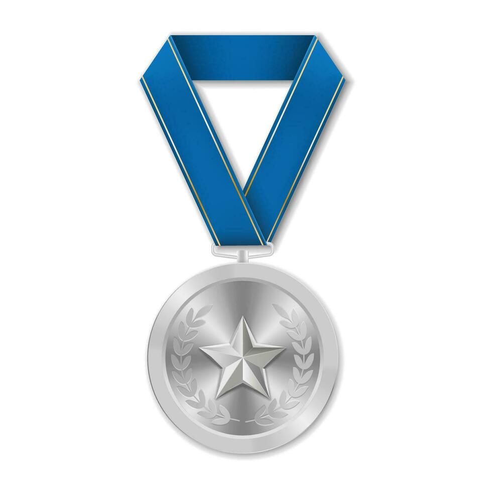 Silver award medal with star Illustration from geometric shapes vector