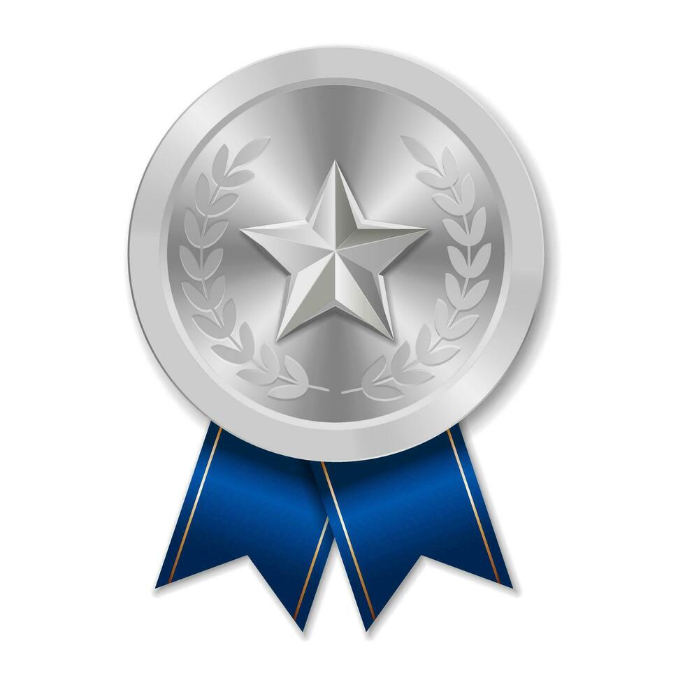 Silver award medal with star Illustration from geometric shapes vector