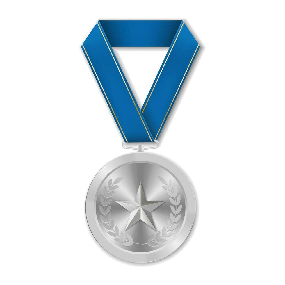 Silver award medal with star Illustration from geometric shapes vector