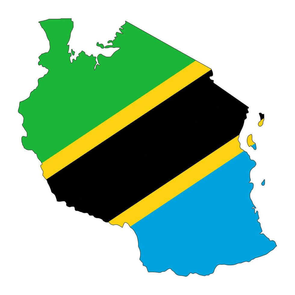 Tanzania mapa silueta con bandera aislado en blanco antecedentes vector