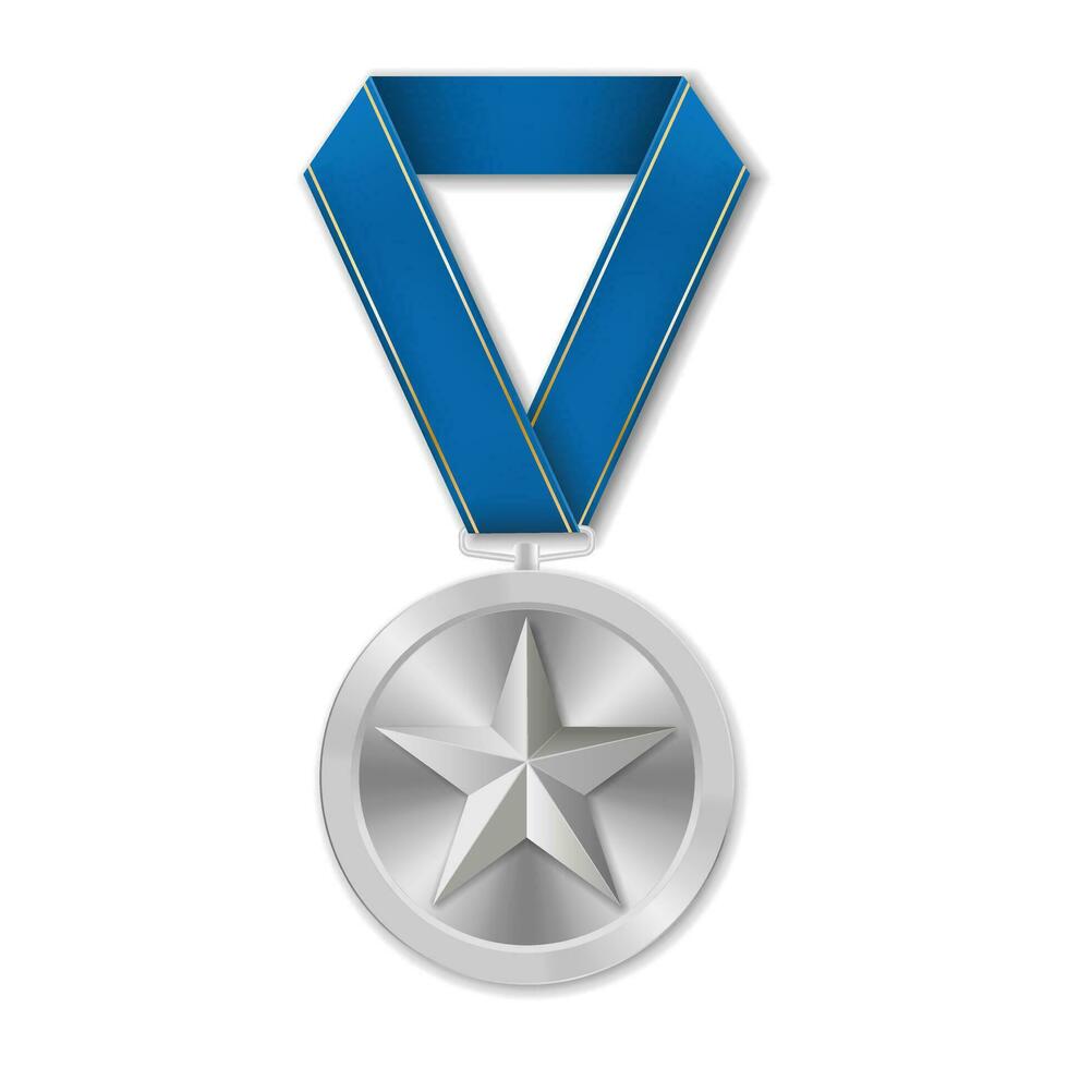 Silver award medal with star Illustration from geometric shapes vector