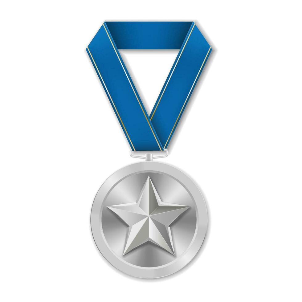 Silver award medal with star Illustration from geometric shapes vector