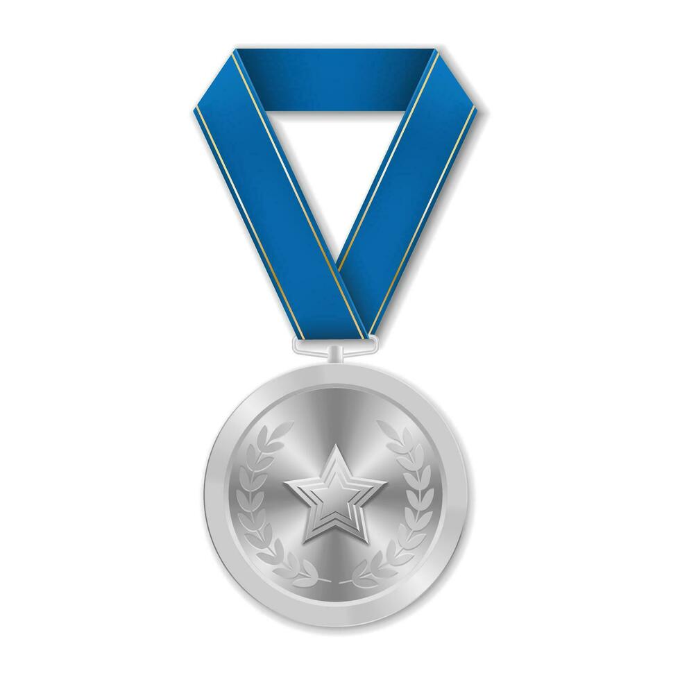 Silver award medal with star Illustration from geometric shapes vector
