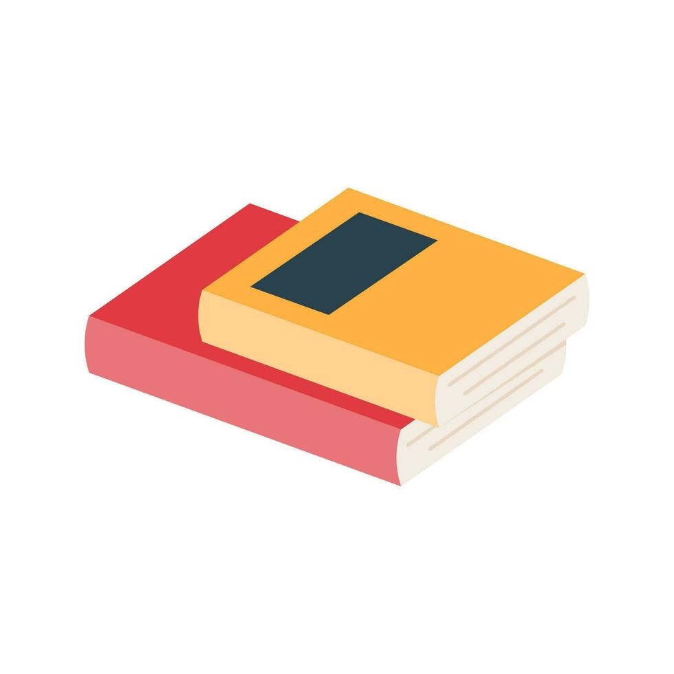 Books, stacks of books, notebooks illustration. Educational vector isolated. Book stacks. Flat-style textbooks, novel books, or diaries on shelves and trays. Bookstore, library, or college old books.