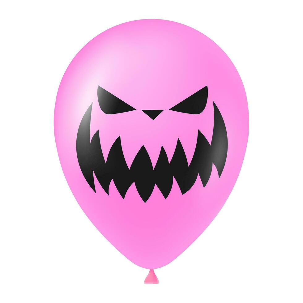 Halloween pink balloon illustration with scary and funny face vector