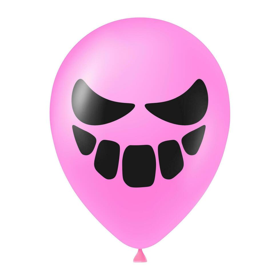 Halloween pink balloon illustration with scary and funny face vector