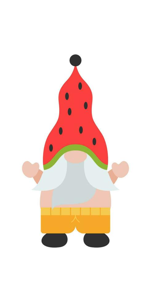 Cute Summer Gnomes. Hello Summer Beach Party With Cute Gnomes Isolated On White. Surfing Gnome Character, Cartoon Illustration. vector