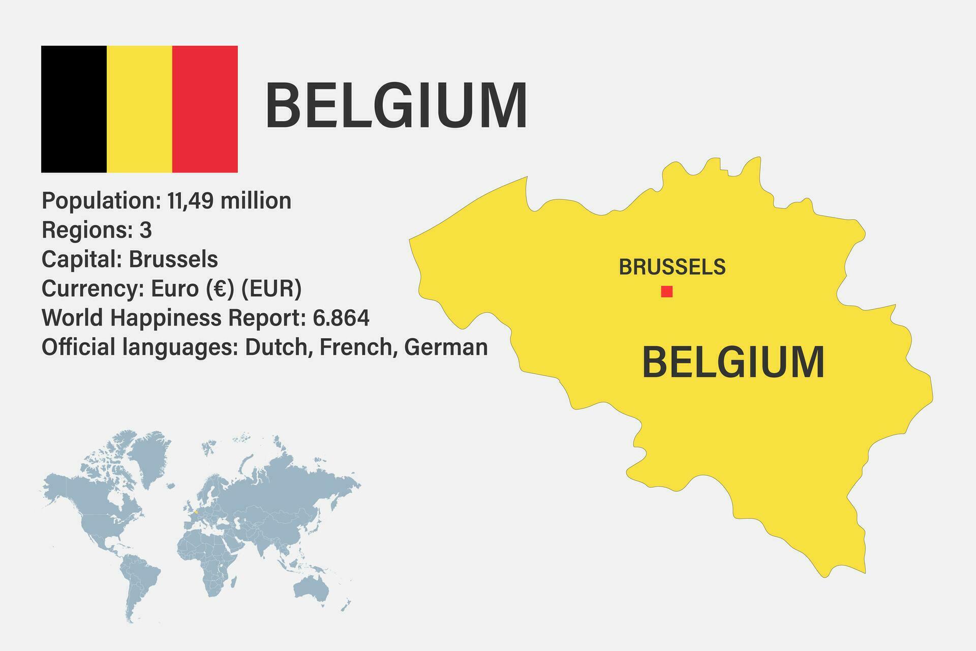 Highly Detailed Belgium Map With Flag Capital And Small Map Of The Highly Detailed Belgium Map With Flag Capital And Small Map Of The World Vector 