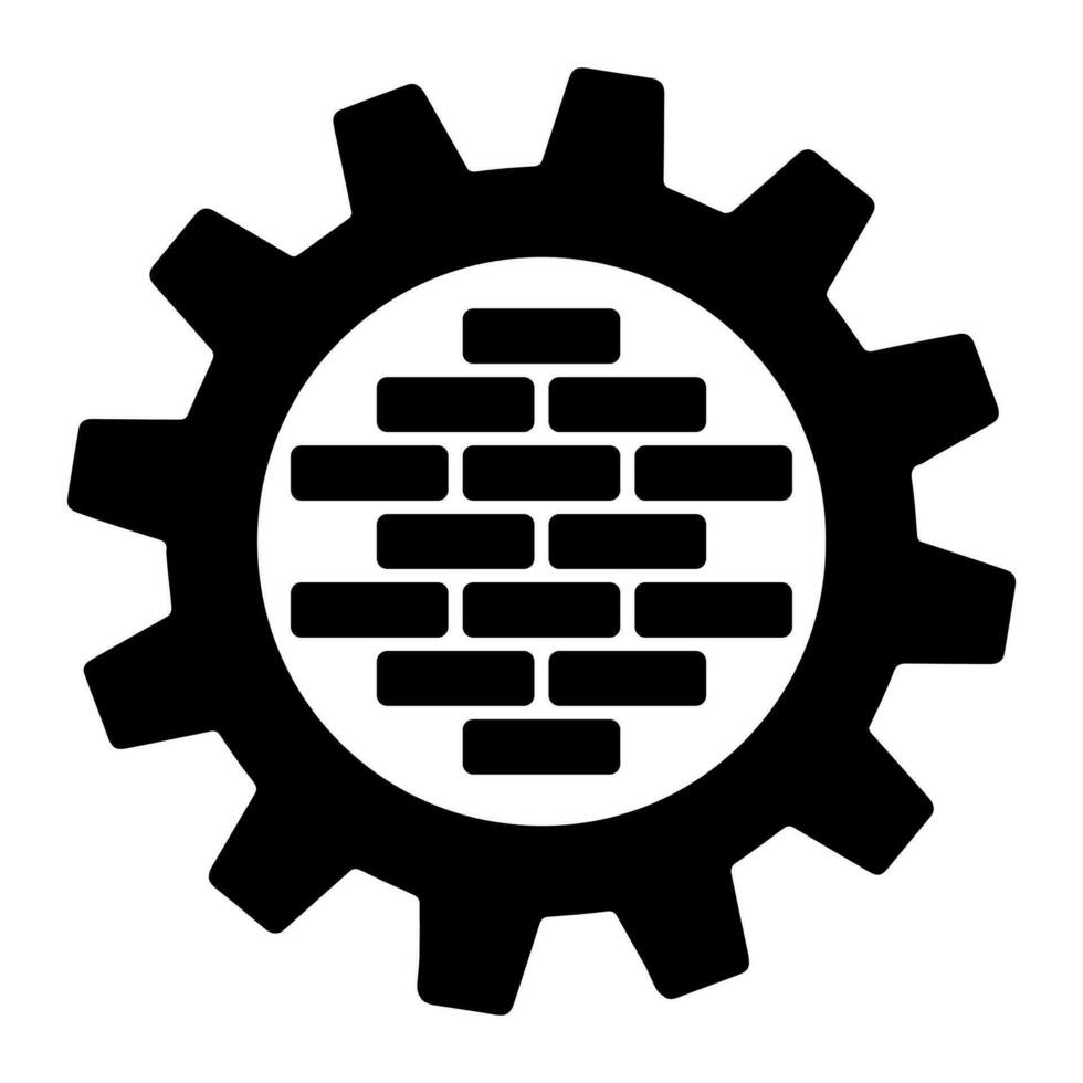 Brick wall in gear icon in trendy design style vector