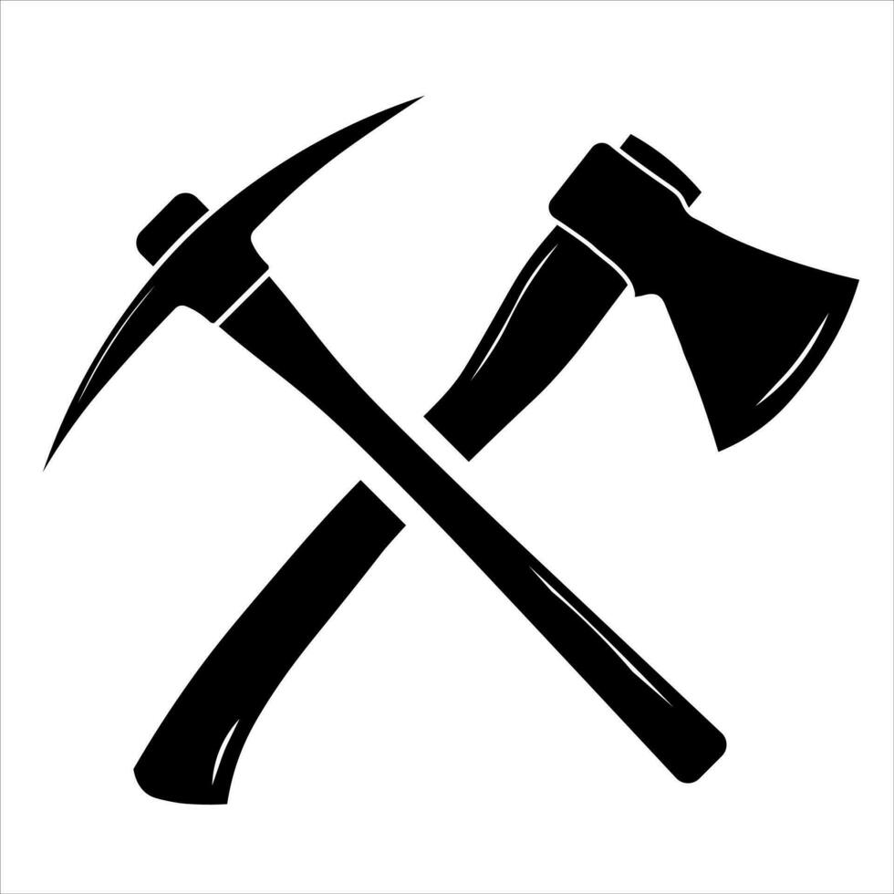 Ax and mining pickaxe equipment tool icon stock illustration flat design vector