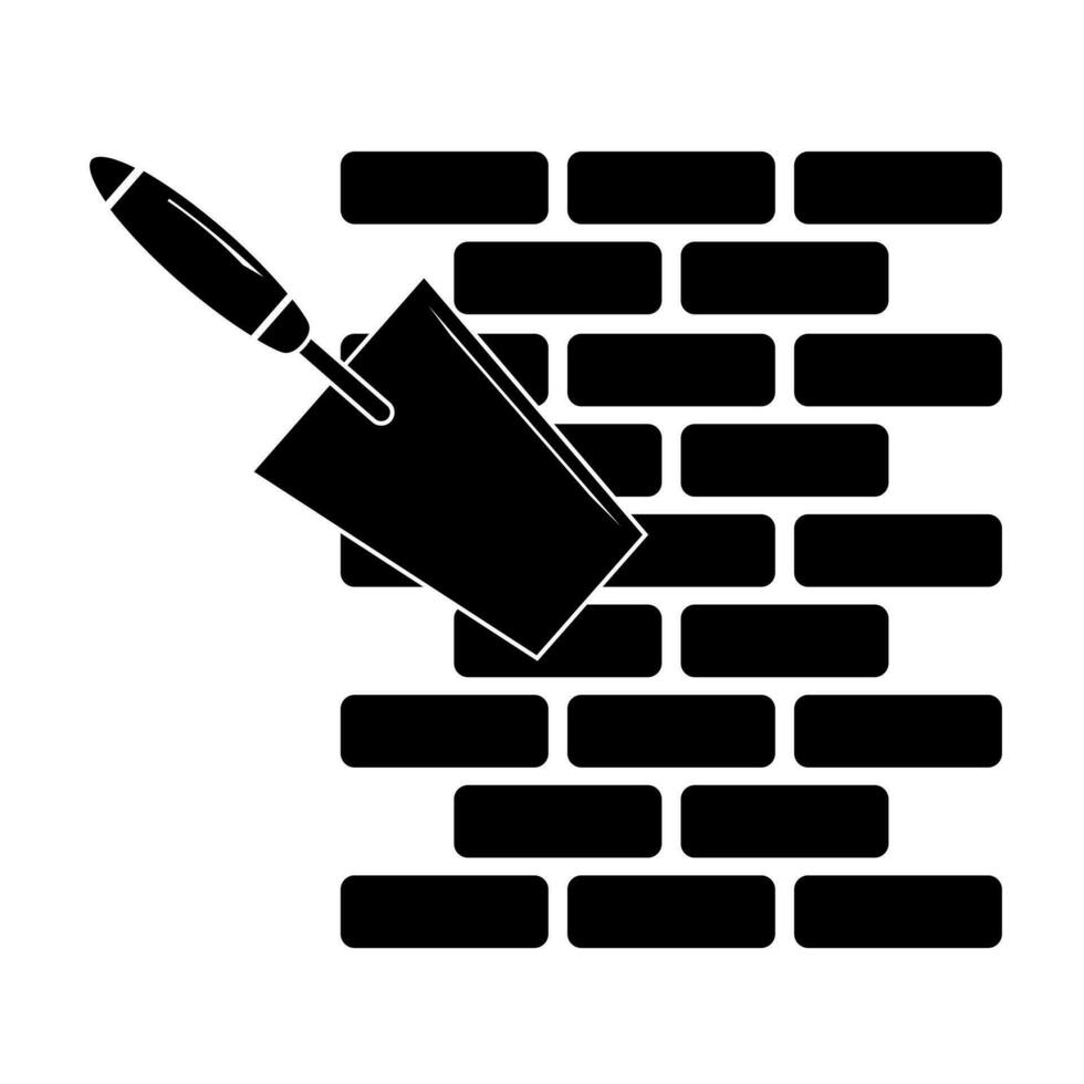 Brick wall and trowel icon in trendy design style vector