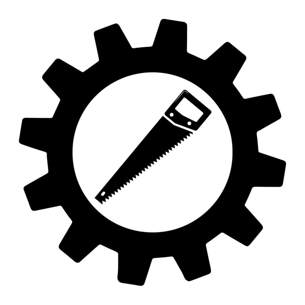 Hand saw or handsaw carpentry tool  in gear icon for apps and websites vector