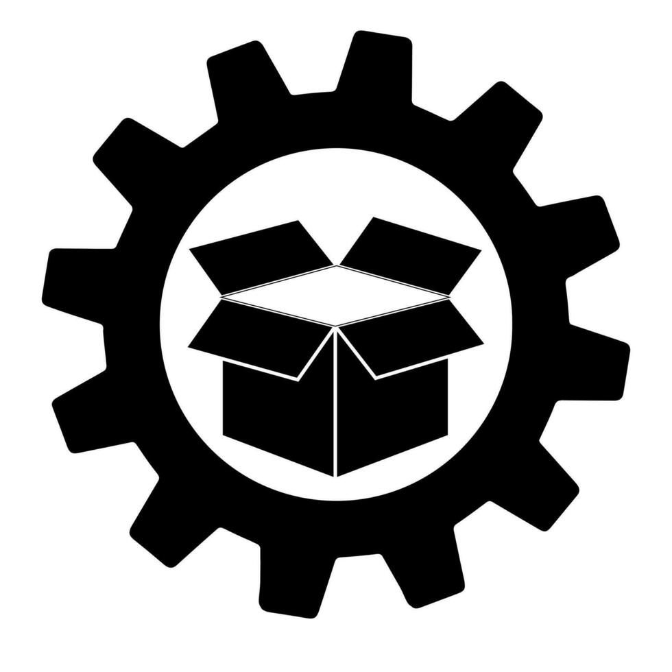 Open box in gear icon isolated on background, flat pictogram, business, marketing, internet vector