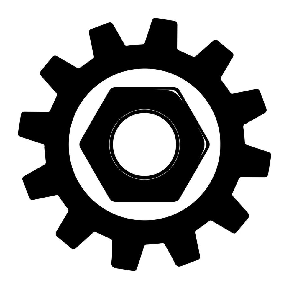 Nut in gear tool icon workshop industrial instrument vector