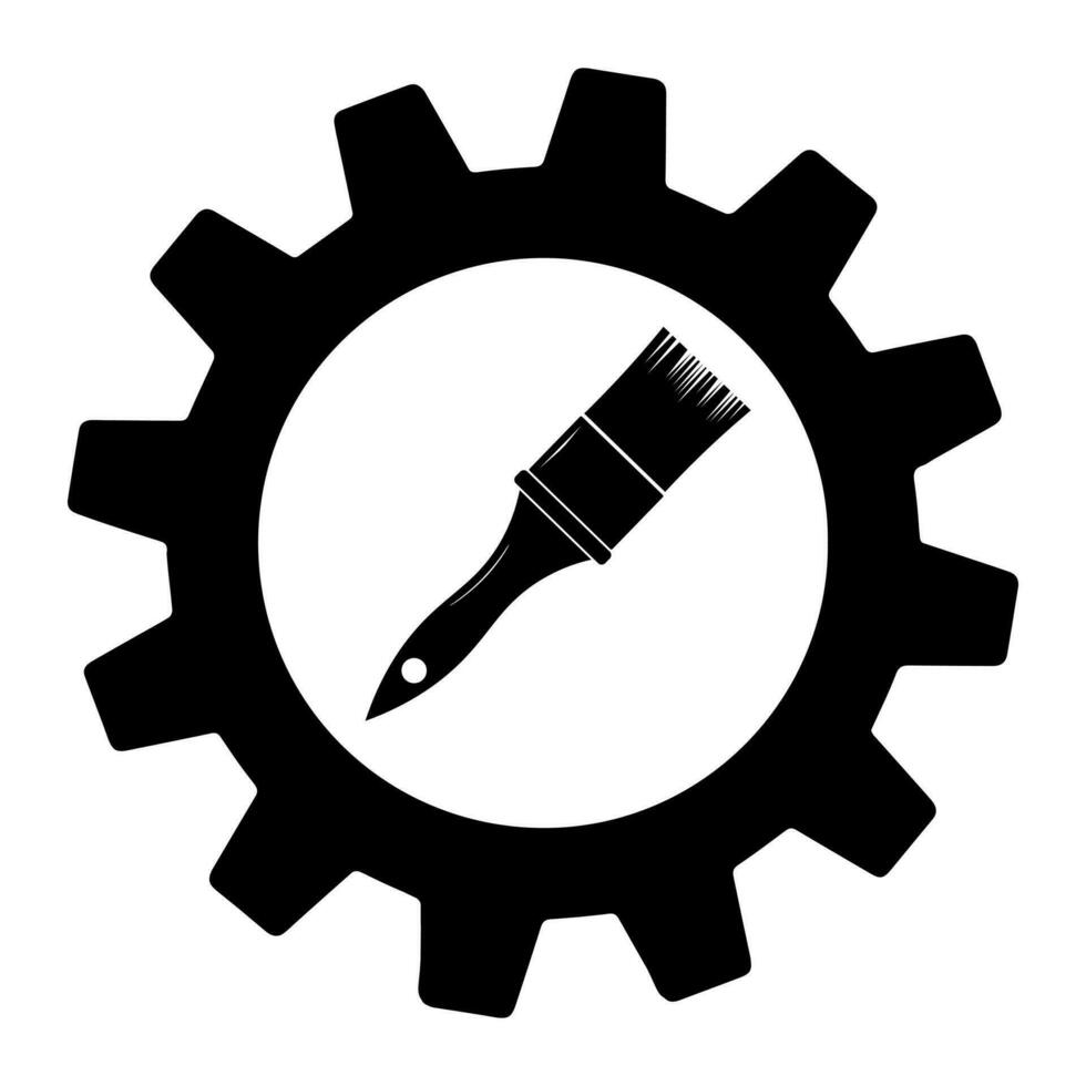 Paint brush icon in gear popular and simple symbol for web and graphic, mobile app, logo. Paint brush vector icon isolated on white background
