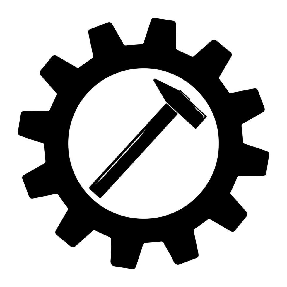 Simple icon of hammer on gear for web vector