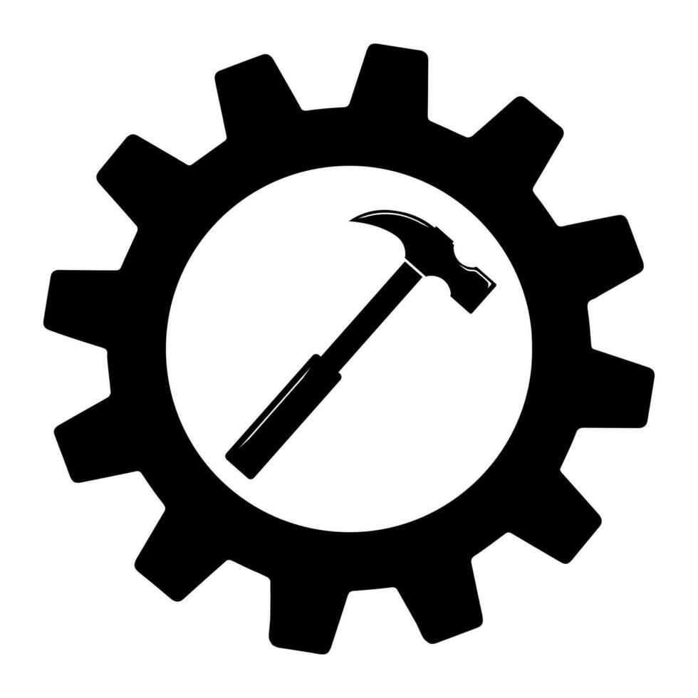 Simple icon of hammer on gear for web vector