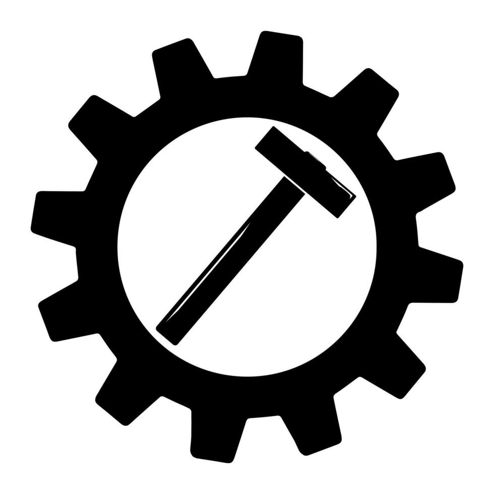 Simple icon of hammer on gear for web vector