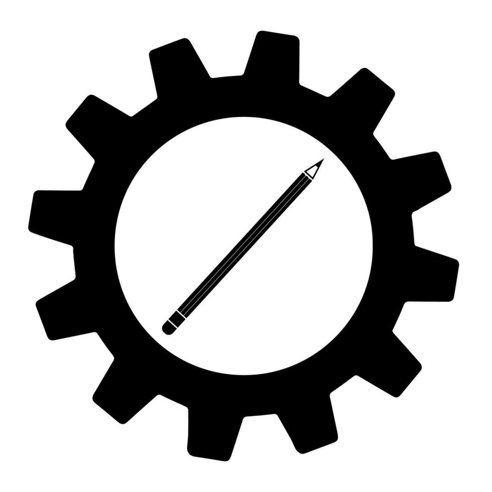 sencillo lápiz icono en engranaje aislado ilustración vector