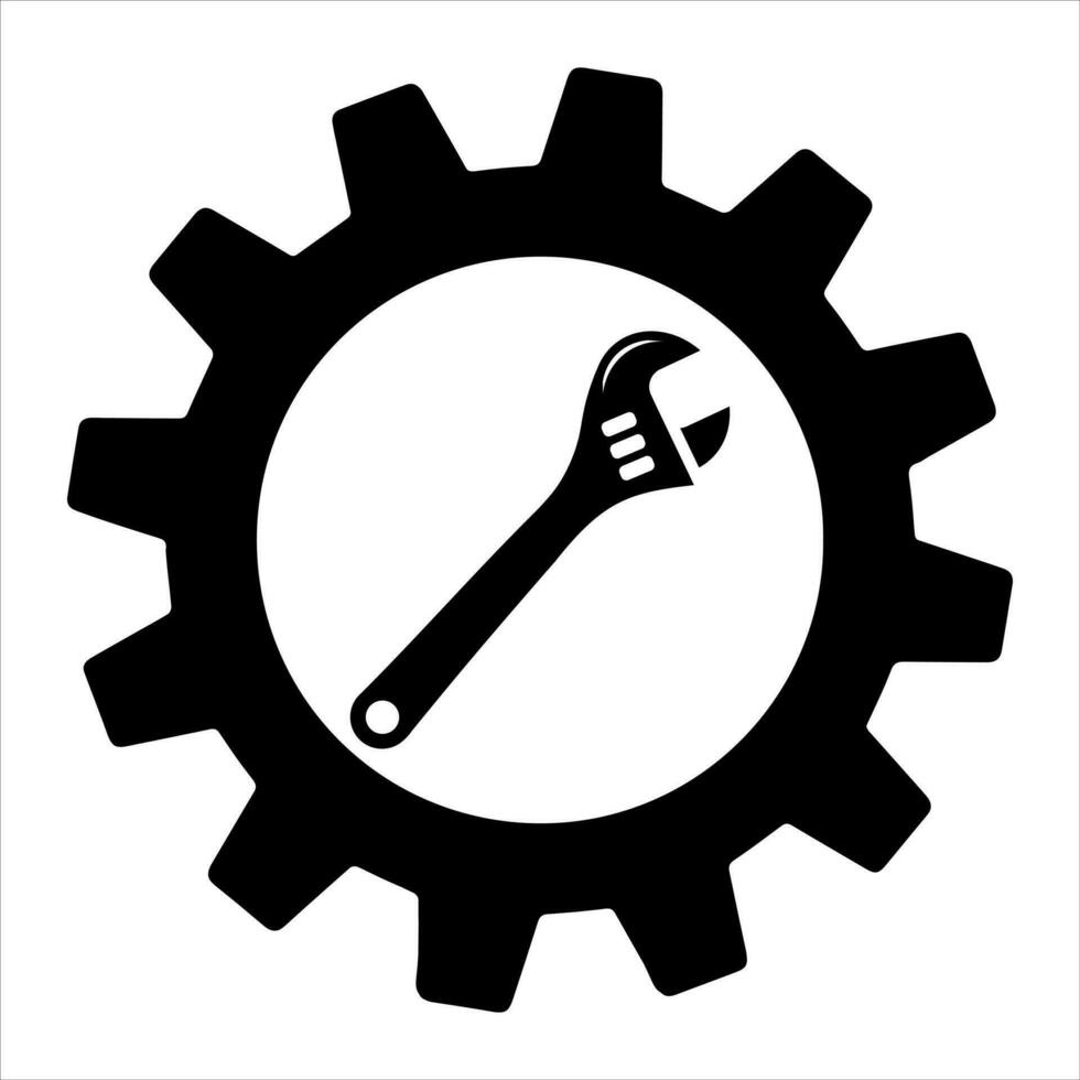 Simple spanner on gear isolated on white background. Icon for apps and websites vector